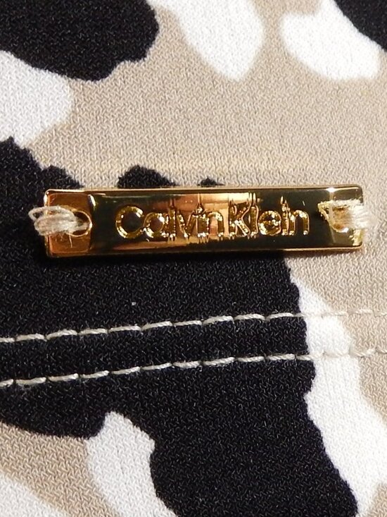 Calvin Klein Taupe/Black/White Sleeveless Knotted V-Neck Career Shell Extra Sm - Picture 8 of 11